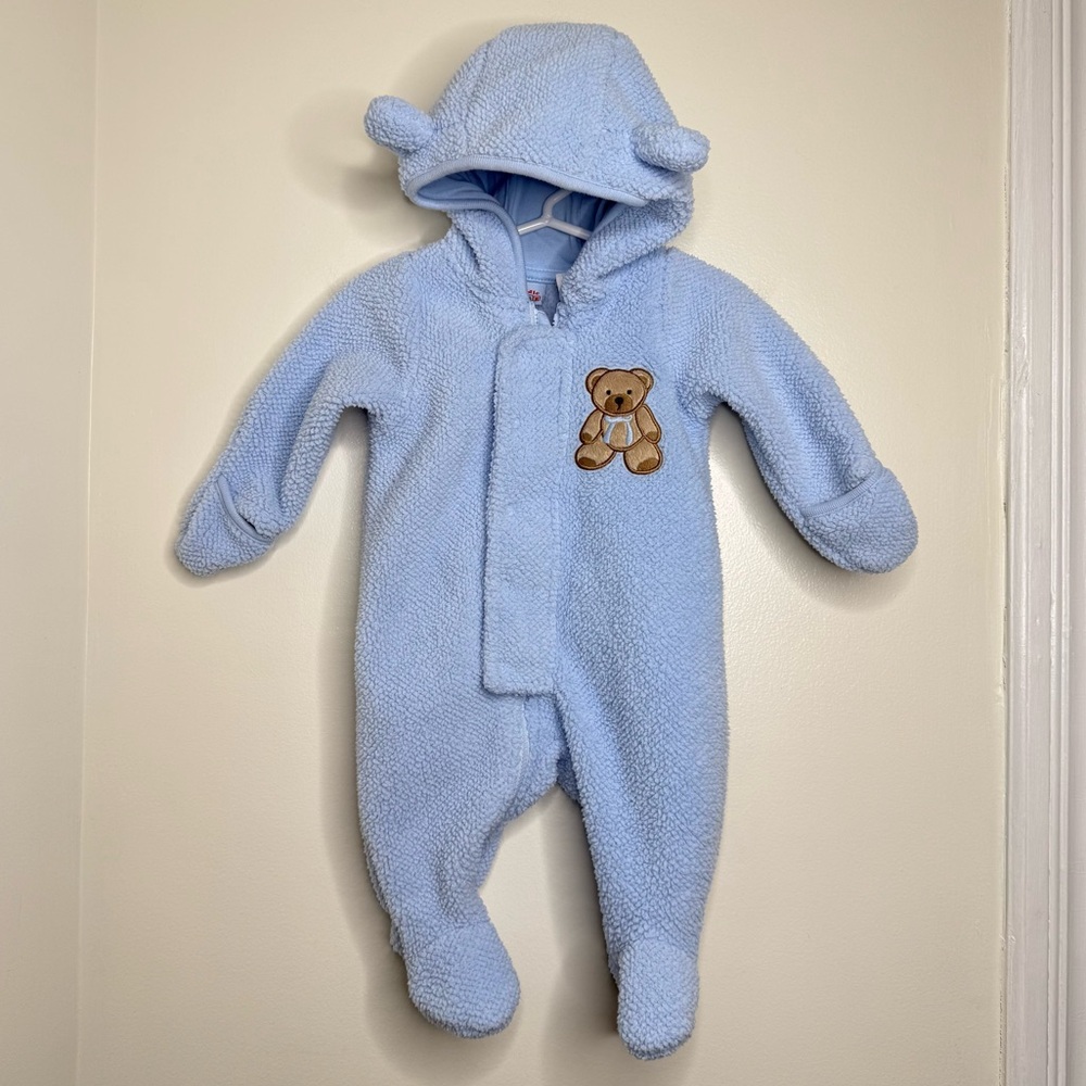 Cuddle Bear Baby Infant Bunting Size 3 Months Light Blue Brown Teddy Bear Hood